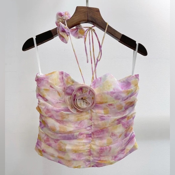 Magda butrym Jennie blackpink flower pink halter top size small - Picture 8 of 16